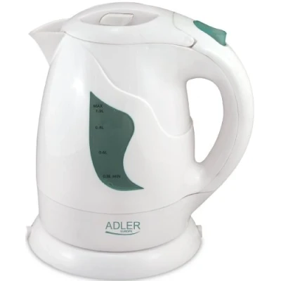 Imagen de ADLER AD08W Hervidor de Agua Eléctrico 1 Litro, Inalámbrico, sin BPA, Cable, Apagado Automático, Base 360º, Filtro Antical, Blanco, 850W