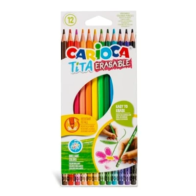 Imagen de Carioca Tita Erasable Caja de 12 lápices con goma borrar, multicolor