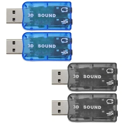 Imagen de Be In Your Mind 4 Piezas Tarjeta Sonido Estéreo USB 5.1 Externa con Puertos para Auriculares Y Micrófono 3,5 mm Adaptador Audio Virtual 3D Canales Compatible Windows 2 Negro Azul