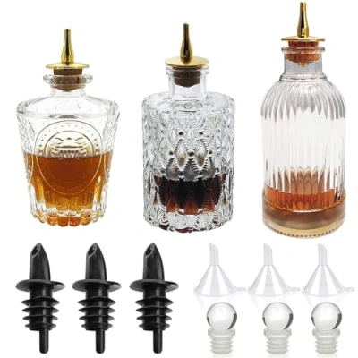 Imagen de Juego de botellas Bitters botella cristal vintage, decorativas con tablero aleación zinc, gran para tus amargos (3)