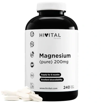Imagen de Magnesio puro 200 mg procedente de Citrato 240 comprimidos Mejora los sistemas muscular y nervioso, reduce el cansancio la fatiga, activa metabolismo.