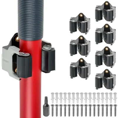 Imagen de ECENCE 8 Piezas Colgador Escobas y Fregonas, Soporte Pared para Palas Herramientas de Jardín, Acero Muelles, Gris