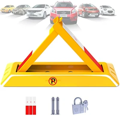 Imagen de BEESOM Barrera Parking, Cepo para Garaje, Guarda Aparcamiento con Cerradura, Bloqueador De Estacionamiento Manual, Plegable,48CM
