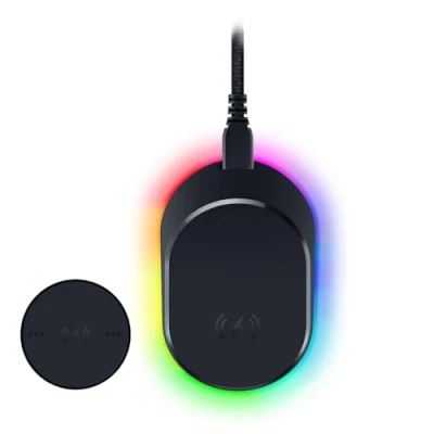 Imagen de Razer Mouse Dock Pro &amp; Charging Puck Base de carga inalámbrica magnética módulo para ratones compatibles, Hyperspeed 4K, iluminación 8 RGB Chroma) Negro