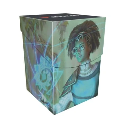 Imagen de Ultra Pro MTG Duskmourn 100+ Deck Box Commander Zimone, Mystery Unraveler for Magic: The Gathering, protege y almacena hasta 100 tarjetas estándar de doble manga para MTG, tapa segura, arte