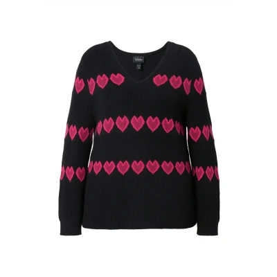 Imagen de Ulla Popken Heart Print LONG Sleeve Vneck Jersey de punto, Mujer, Talla: 48/50, Black