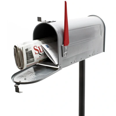 Imagen de Buzón Correo US Mail diseño Americano Gris Plateado pie Apoyo Soporte Pedestal Cartas Vintage Retro