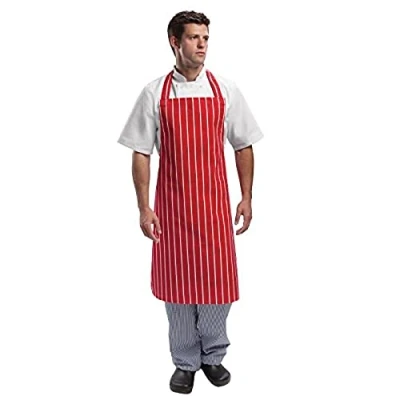 Imagen de Whites Chefs Apparel A532 babero Delantal, rojo y blanco diseño de rayas