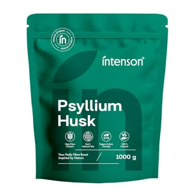Imagen de Intenson Cáscara de Psyllium, 1000 g, Alto Contenido en Fibra, 100% Natural, Vegano y Apto para Dieta Keto, Sin Gluten, Aditivos, OGM