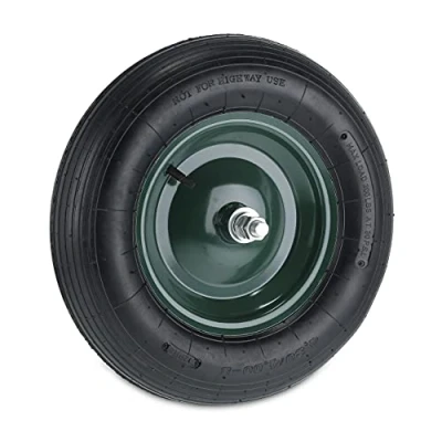 Imagen de Relaxdays Rueda Carretilla 4.80 4.00 8, Neumática de Recambio, Llanta Acero, con Eje, hasta 120 kg, Negro y Verde