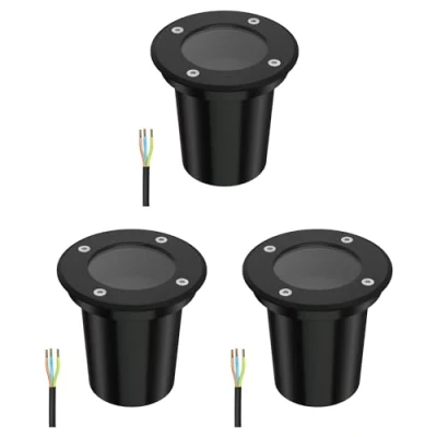 Imagen de ledscom.de 3 uds. lámpara empotrada en el suelo BOLI para exteriores, IP67, negra, redonda, 108mm Ø, 1x GU10 máx. 15W