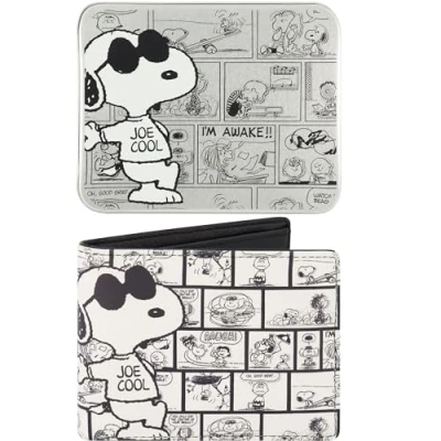Imagen de Concept One Peanuts cartera plegable y delgada Snoopy Joe Cool con funda decorativa de lata para hombres mujeres, multicolor, talla única, Peanuts, billetera