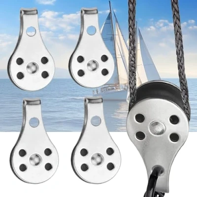 Imagen de 4 Piezas Poleas Bloque Única Inoxidable, de Polea, Polea Acero Inoxidable Alta Resistencia, para Grandes Kayaks, Canoas, Fábricas, Edificios, Etc