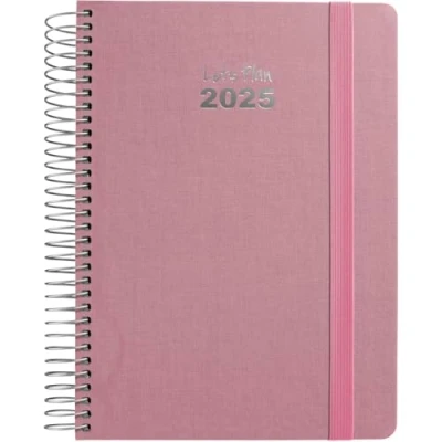 Imagen de Grafoplas Agenda 2025 Dia Por Pagina Tamaño 15x21cm Fancy Rosa Pastel Español Espiral Tapa Dura Forrada Tela Cierre Goma Vertical Esquinas Redondeadas Incluye Pegatinas FSC
