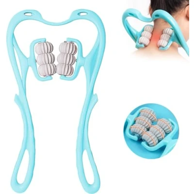 Imagen de Masajeador de columna cervical,Masajeador Cuello con seis ruedas,dos puntos masaje Cuello,Masaje profundo alivio del dolor cuello, ideal para la oficina en casa