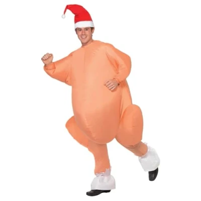 Imagen de Smiffys Disfraz de pavo asado inflable, Beige, con traje entero, gorro e inflador automático