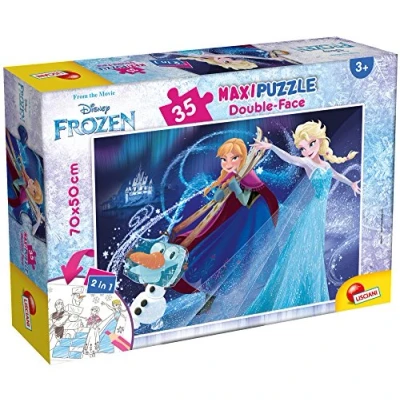 Imagen de Liscianigiochi Puzzle Maxi Floor para niños de 35 piezas 2 en 1, Doble Cara con reverso colorear Disney Frozen La Reina las nieves 66711