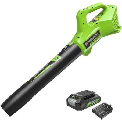 Imagen de Greenworks Tools G24ABIIK2 Soplador de Hojas a Batería Axial, 145 km/h, 9,08 m3/min 24V y Cargador
