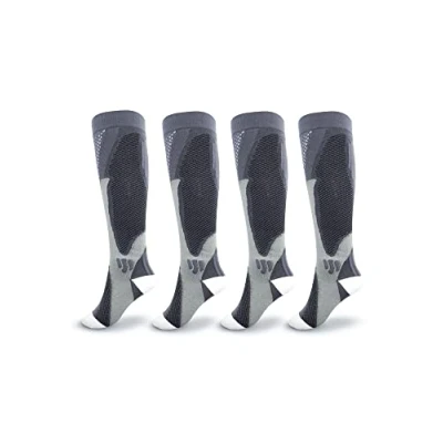 Imagen de 2 Pares de Medias Compresión para Mujeres y Hombres (20 30mmHg), Calcetines Deporte, Running, Ciclismo, Viajes. Gris, CCG2, Talla XXL.