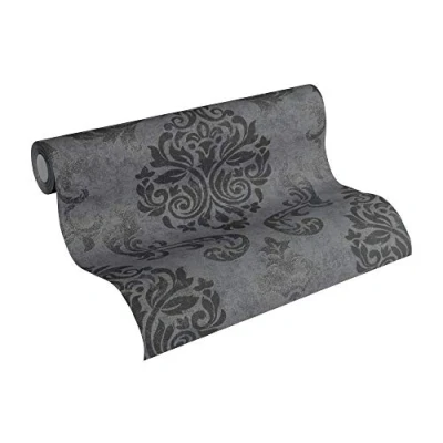 Imagen de A.S. Création Vliestapete Papel pintado Barroco en Negro, Plata y Gris de pared para diferentes espacios 10,05 m x 0,53