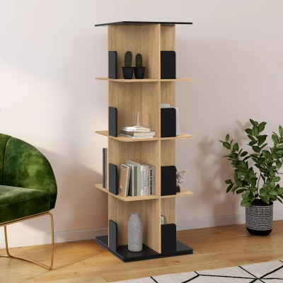 Imagen de Bibliothèque rotative 4 niveaux noir et effet bois