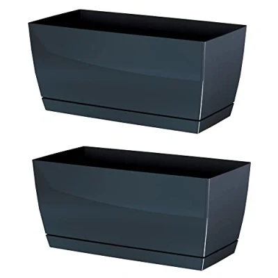 Imagen de 2x Jardinera de plastico Coubi Case P en color grafito 29 (largo) x 14,2 (ancho) 13,6 (altura) cm