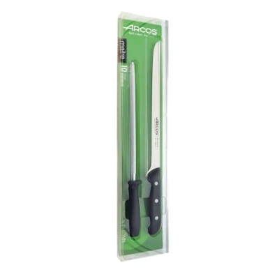 Imagen de Arcos Maitre Set Jamonero 2 piezas (Jamonero + Chaira) Acero Inoxidable NITRUM 275 mm Mango Polipropileno negro