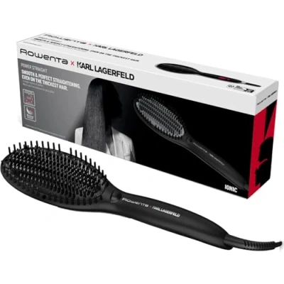 Imagen de Rowenta x Karl Lagerfeld Powerstraight CF582L Cepillo alisador pelo que calienta y alisa, temperatura ajustable 160 180 200 , tecnología Thermo control iónica, negro rojo