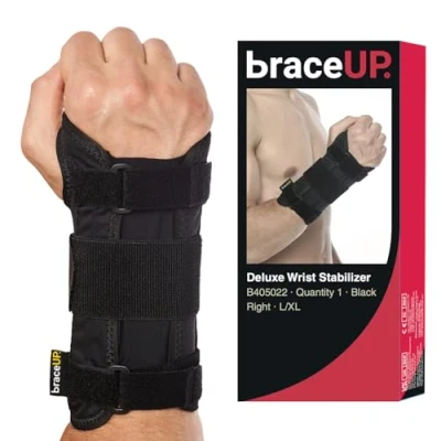 Imagen de BraceUP Muñequera con férula de aluminio para túnel carpiano, soporte Mano izquierda o derecha, alivio del dolor tendinitis por artritis hombres y mujeres (L/XL, Derecha)