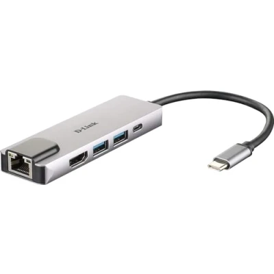 Imagen de Adaptador USB D Link DUB M520, 5 en 1 con HDMI/Ethernet/USB 3.0 y suministro eléctrico, Gbps, Plata