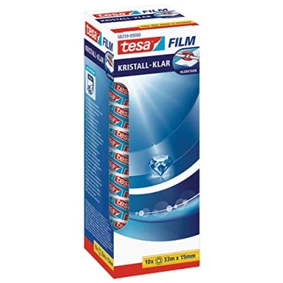 Imagen de tesafilm Cristal Clear, Cinta Adhesiva Ultra Transparente, Alta Adhesión, Resistencia a Roturas, 10 Rollos 33 m x 15 mm, Transparente