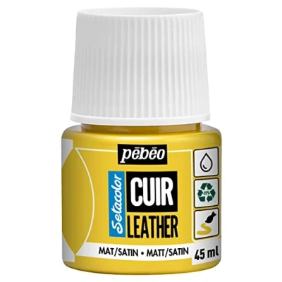 Imagen de Pebeo Setacolor cuero Pintura acrílica para y polipiel Personalización de bolsos, zapatos, zapatillas Resistente a arañazos, dobleces roces Acabado mate/satinad o Amarillo Brillante 45 ml