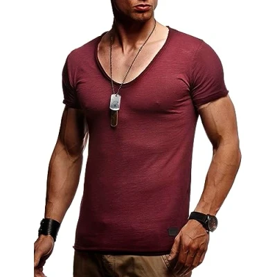 Imagen de Leif Nelson La Camiseta para Hombre con Cuello en V LN 6280 Borgoña Medium
