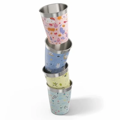 Imagen de SIGG Set de vasos para niños (4 x 0.35 L) Daydream, infantiles en 4 diseños coloridos y niñas, prácticos acero inoxidable dentro fuera casa
