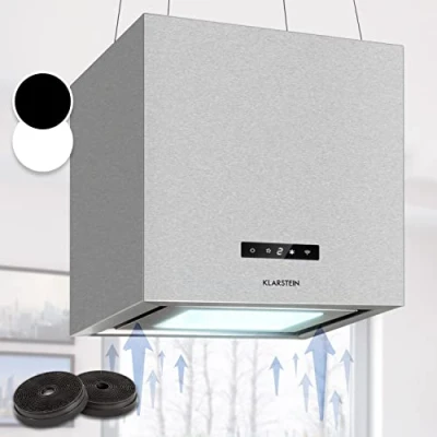 Imagen de Klarstein Campana Isla Cocina, Extractor para Islas, Techo con Flujo de Aire 595m3/h y Temporizador, Extractora Regulable, Humos 3 Modos Control App