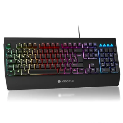 Imagen de KOORUI Teclado para Videojuegos, diseño alemán QWERTZ con reposamuñecas, protección Fantasma, Cable USB, 12 Teclas Multimedia Windows, MacOS Linux, Color Negro