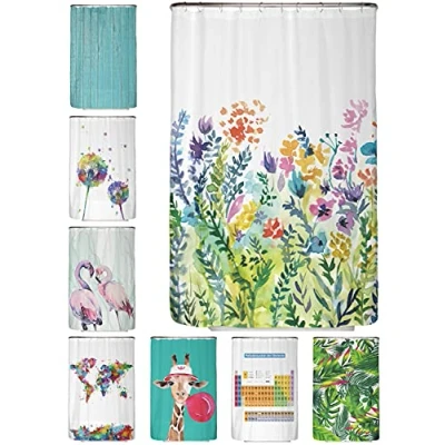 Imagen de arteneur® Flores de Colores Cortina Ducha antimoho 120 x 200 Reciclada con Öko Tex Standard 100 Dobladillo Peso, Opaca, Resistente al Agua, Lavable, 8 Anillas