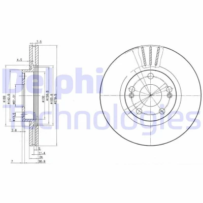Imagen de DELPHI BG2697 Disco de freno 280 24 5 ventilado aceitado sin procesar cojinete rueda, anillo sensor ABS RENAULT: Kangoo II Express, Scénic 1