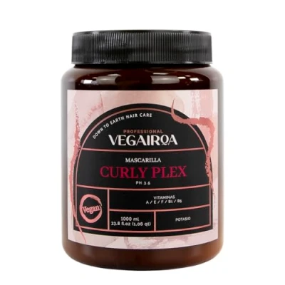Imagen de VEGAIROA Curly Plex Mascarilla Rizos Definidos Sin Encrespamiento Hidratación Profunda Para Cabellos u Ondulados parabenos Peluquería Profesional Vegana 1000ml