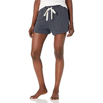 Imagen de Amazon Essentials Pantalón Corto de Pijama Rizo Ligero Mujer, Azul Marino Blanco Mini Rayas, XXL