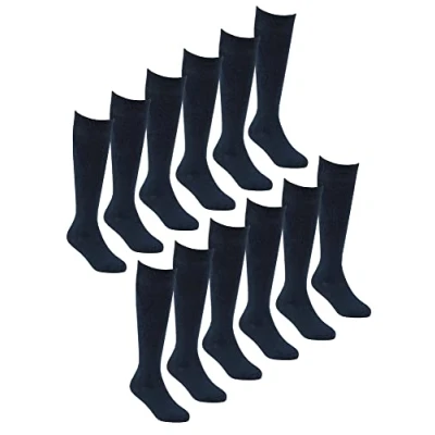 Imagen de Sock Snob Paquete múltiple de 12 pares Calcetines bambú hasta la rodilla para niños largos suaves y transpirables escuela, azul marino, 8 11 años