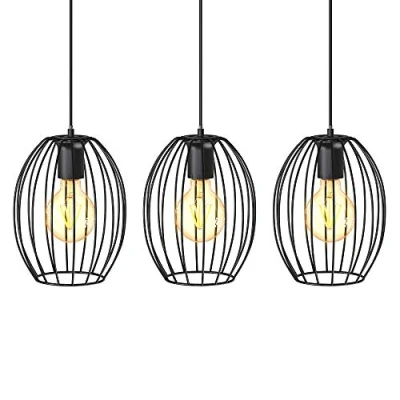 Imagen de B.K.Licht I Lámpara colgante de 3 luces Casquillo E27 700x175x1120 mm sin bombilla negro