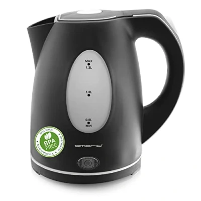Imagen de Emerio WK 106468.14 Hervidor de agua (1,3 L, 2200 W, sin BPA, apagado automático con protección en seco, base 360, incluye filtro cal, color negro