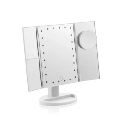 Imagen de InnovaGoods Espejo LED Aumento 4 en 1, 24 Luz Blanca, Ángulos Ajustables 360º, Zonas de x1 x2 x3, Función Pilas y USB, Tamaño 18x29x12cm, Color Blanco.