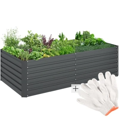 Imagen de TecTake® arriate Rectangular sin Base, Acero Resistente a la Intemperie, huerto Urbano, jardineras Exterior, Usar con Tierra para Plantas, Incluye Guantes 100 x 200 56 cm Gris Oscuro