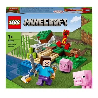 Imagen de LEGO 21177 Minecraft La Emboscada del Creeper, Set de Juego con Figuras Steve, Cerdito y Pollo, Juguete para Niños Niñas