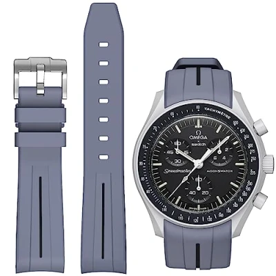Imagen de BONACE Correa para Omega X Swatch MoonSwatch/Rolex Watch/SEIKO Watch de 20 mm,Correa repuesto silicona reloj Moonswatch Speedmaster sin espacio (Grises y negras Líneas)
