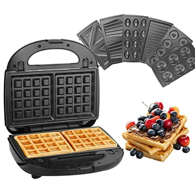 Imagen de Hoapin Sandwichera 7 en 1, Gofrera, Grill, Parrilla Eléctrica con Placas Desmontables Antiadherentes para Tostadas Gofres Panini Bocadillos, 750W (7 1)