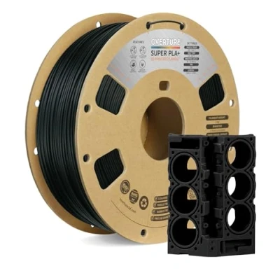 Imagen de OVERTURE Super PLA+ Filamento de 1,75 mm, Dureza Mejorada PLA Plus, Carrete Cartón, 1kg (2.2lbs), Precisión Dimensional +/ 0.02 mm(Negro)