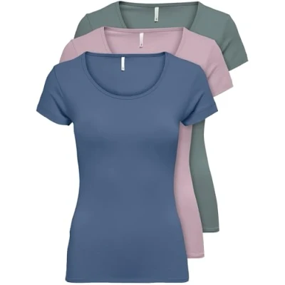 Imagen de ONLY 15209153 Paquete de 3 camisetas para mujer, color negro o blanco, básicas manga larga en las tallas XS, S, M, L, XL, Color: mezcla 5., M